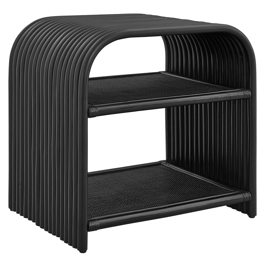 Isla Curved Natural Rattan Side Table in Black