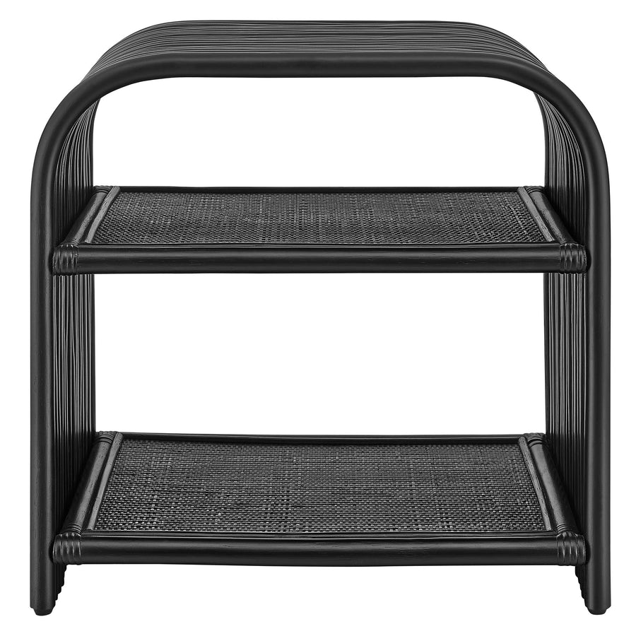 Isla Curved Natural Rattan Side Table in Black