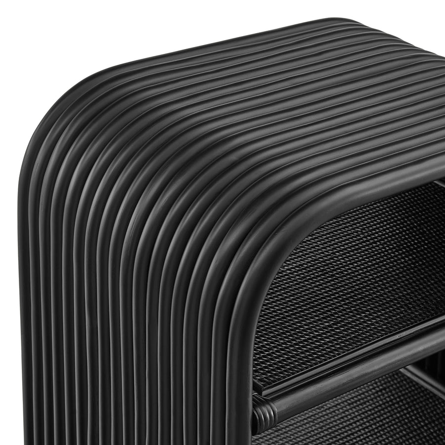 Isla Curved Natural Rattan Side Table in Black