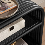 Isla Curved Natural Rattan Side Table in Black