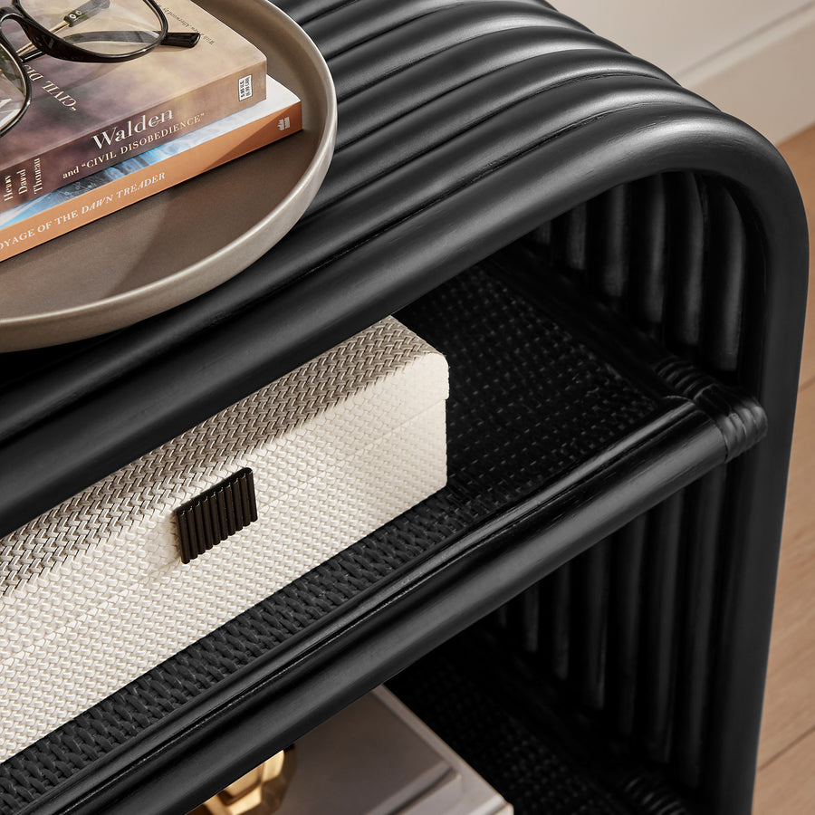 Isla Curved Natural Rattan Side Table in Black