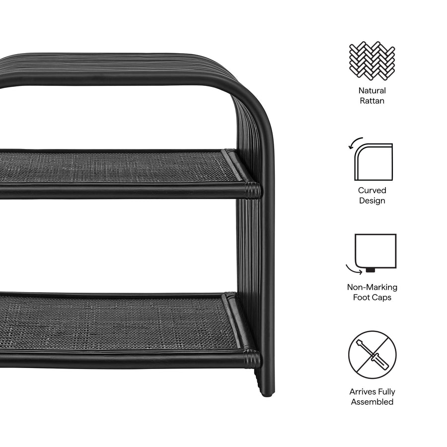 Isla Curved Natural Rattan Side Table in Black