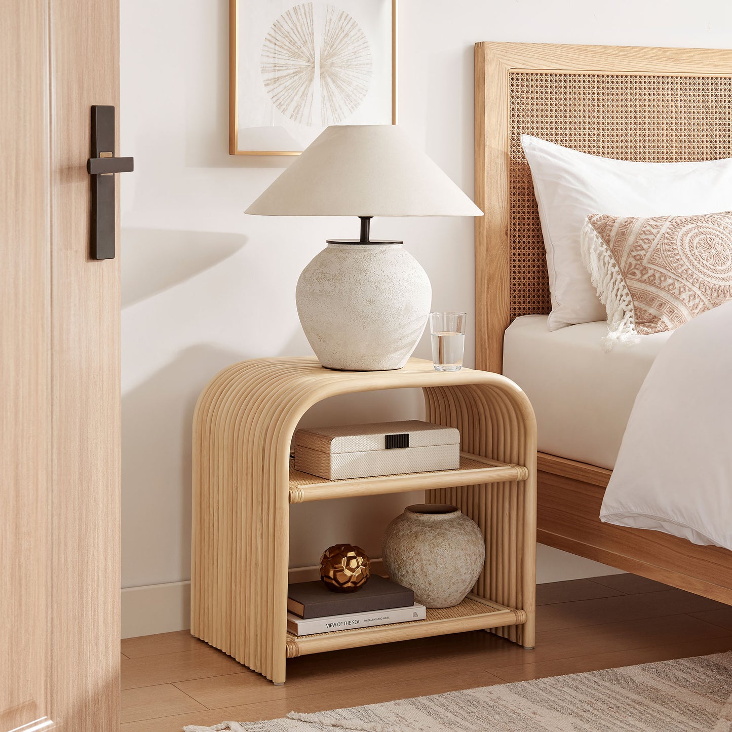 Eve Curved Natural Rattan Side Table by Furniture for America