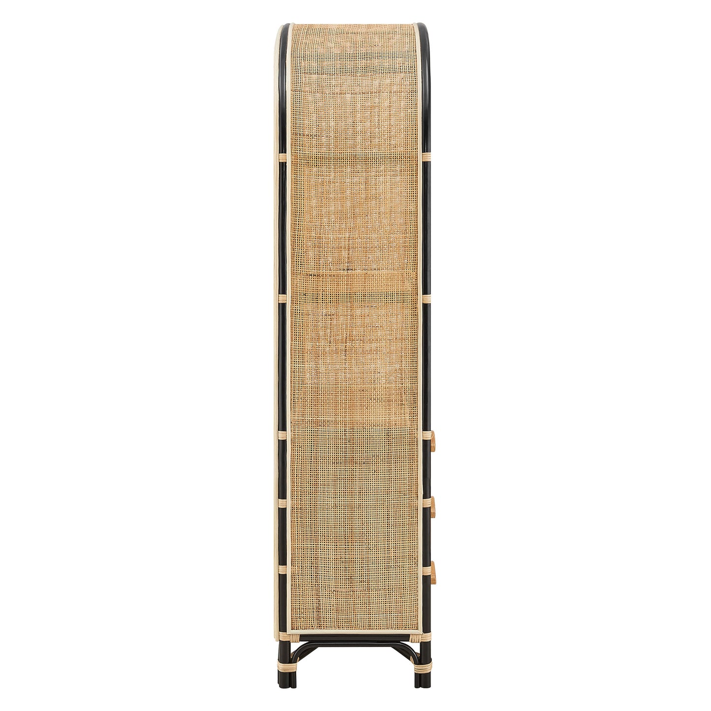 Valerian 71 Inch Tall Arched Natural Rattan Bookshelf in Natural Black