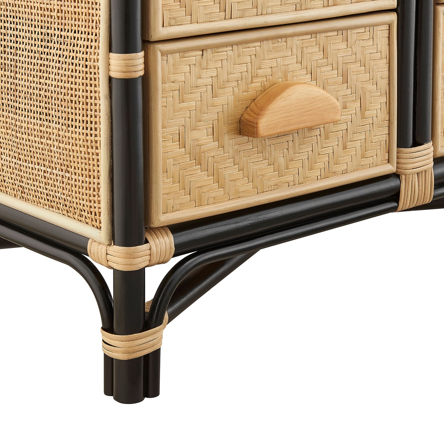 Valerian 71 Inch Tall Arched Natural Rattan Bookshelf in Natural Black