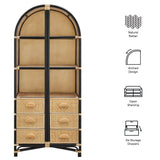 Valerian 71 Inch Tall Arched Natural Rattan Bookshelf in Natural Black