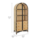 Valerian 71 Inch Tall Arched Natural Rattan Bookshelf in Natural Black