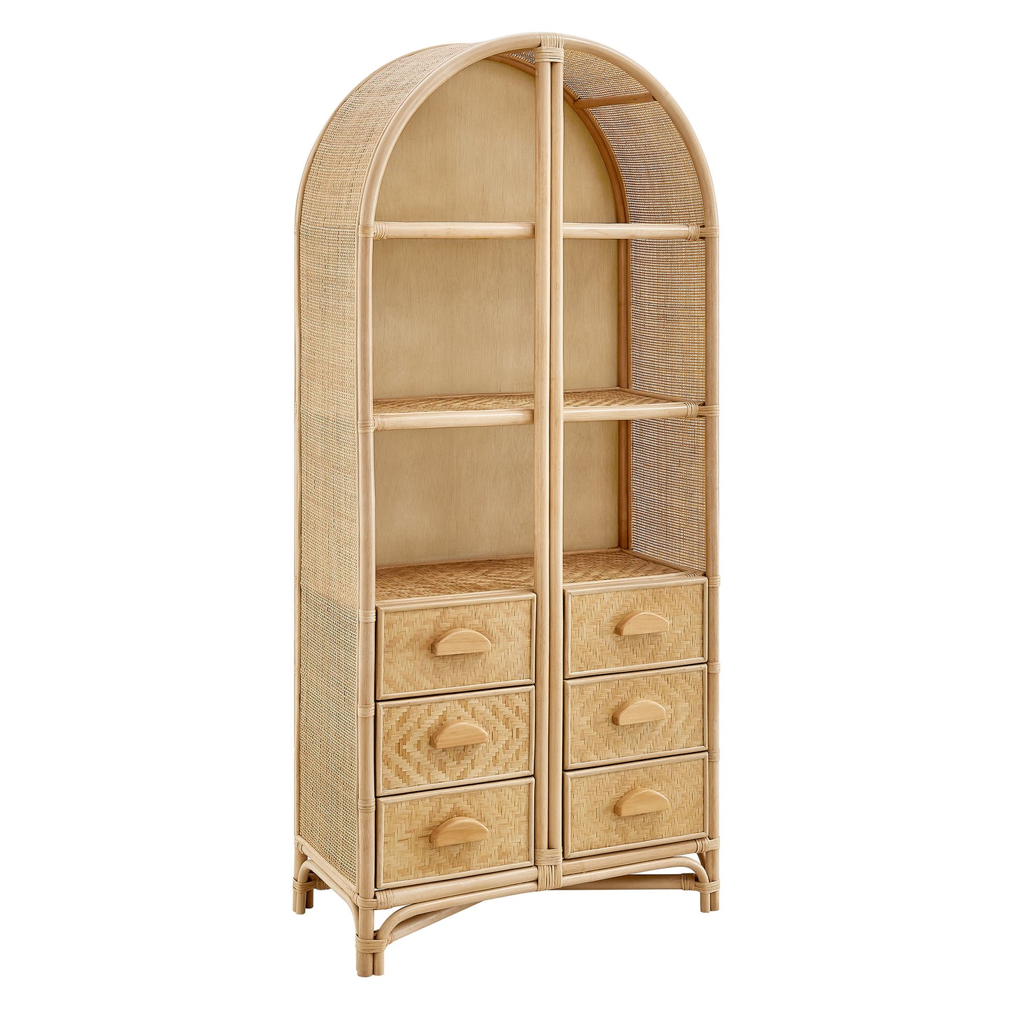 Valerian 71 Inch Tall Arched Natural Rattan Bookshelf in Natural