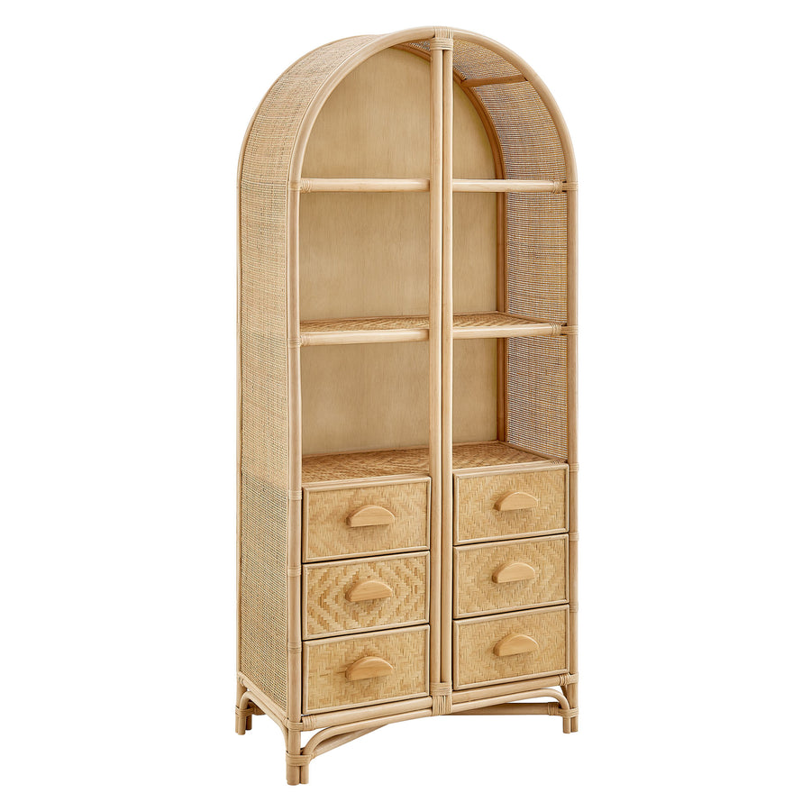 Valerian 71 Inch Tall Arched Natural Rattan Bookshelf in Natural