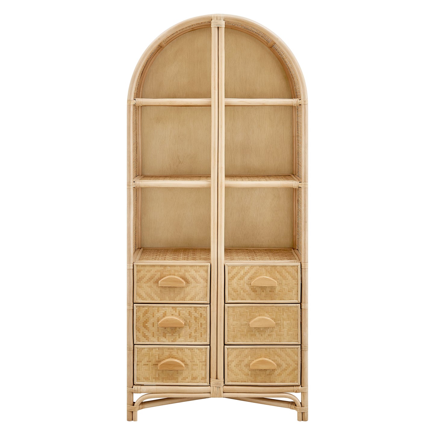 Valerian 71 Inch Tall Arched Natural Rattan Bookshelf in Natural