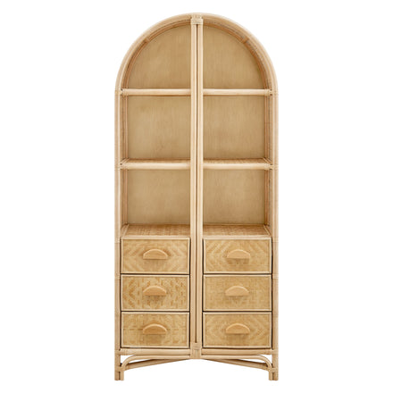 Jane 71 Inch Tall Arched Natural Rattan Bookshelf in Natural