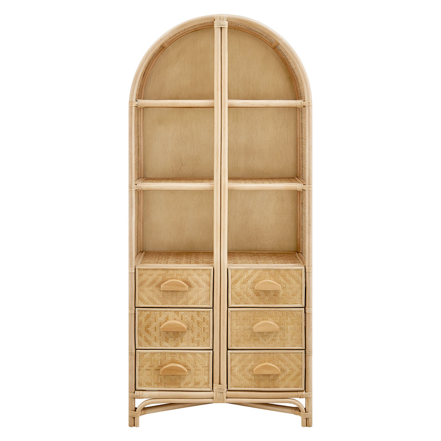 Valerian 71 Inch Tall Arched Natural Rattan Bookshelf in Natural