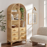 Valerian 71 Inch Tall Arched Natural Rattan Bookshelf in Natural