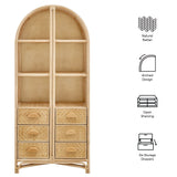 Valerian 71 Inch Tall Arched Natural Rattan Bookshelf in Natural