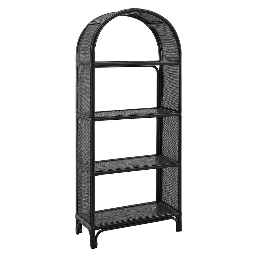 Mabli 67 Inch Tall Arched Natural Rattan Bookshelf in Black