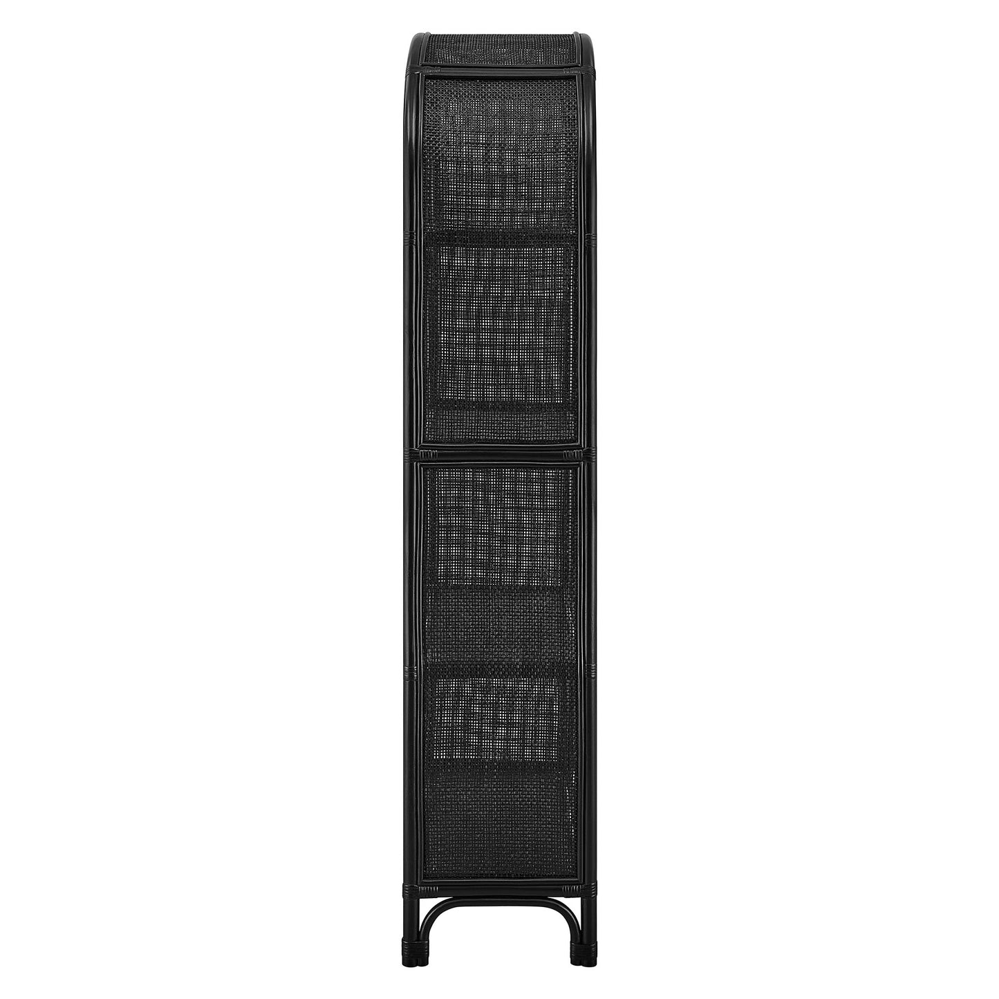 Mabli 67 Inch Tall Arched Natural Rattan Bookshelf in Black