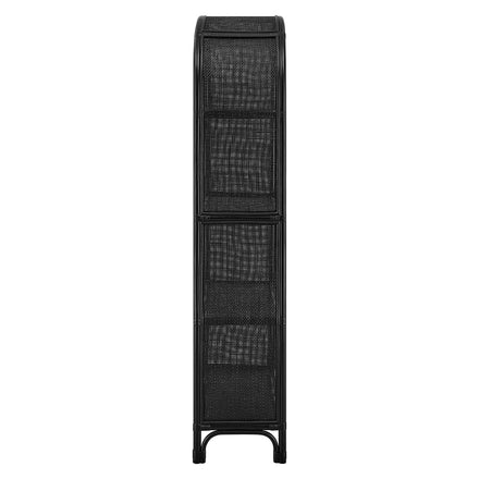 Celeste 67 Inch Tall Arched Natural Rattan Bookshelf in Black
