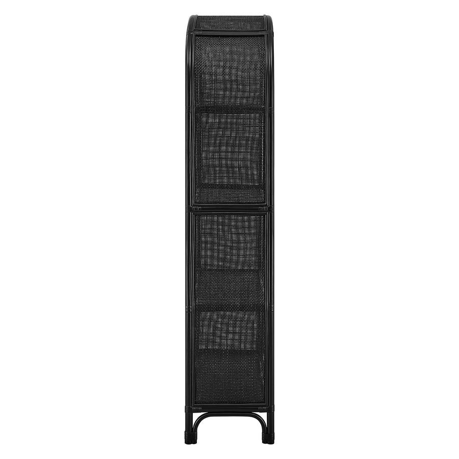 Mabli 67 Inch Tall Arched Natural Rattan Bookshelf in Black