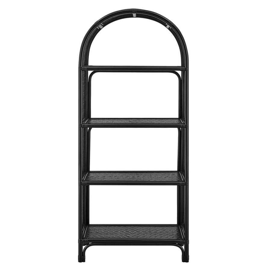 Mabli 67 Inch Tall Arched Natural Rattan Bookshelf in Black