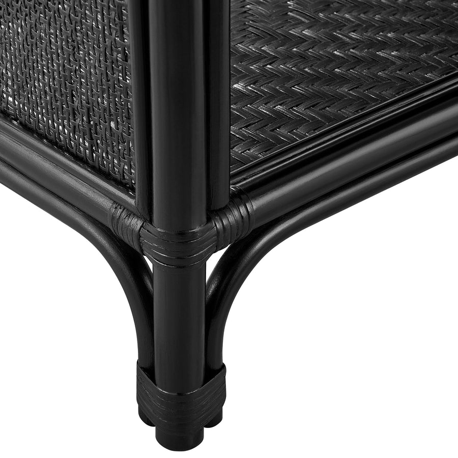 Mabli 67 Inch Tall Arched Natural Rattan Bookshelf in Black