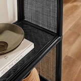 Mabli 67 Inch Tall Arched Natural Rattan Bookshelf in Black