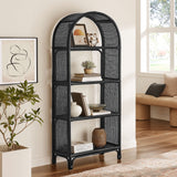 Mabli 67 Inch Tall Arched Natural Rattan Bookshelf in Black