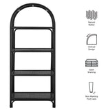 Mabli 67 Inch Tall Arched Natural Rattan Bookshelf in Black