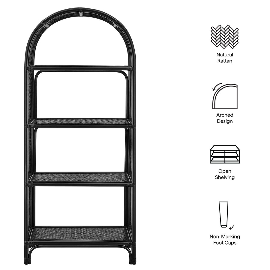 Mabli 67 Inch Tall Arched Natural Rattan Bookshelf in Black