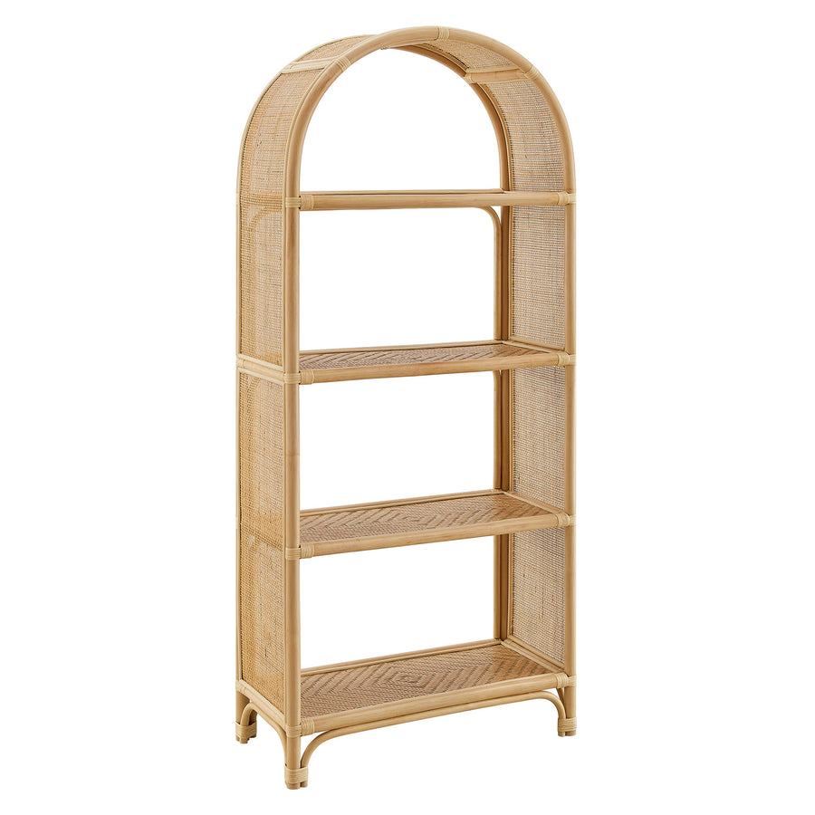 Mabli 67 Inch Tall Arched Natural Rattan Bookshelf in Natural
