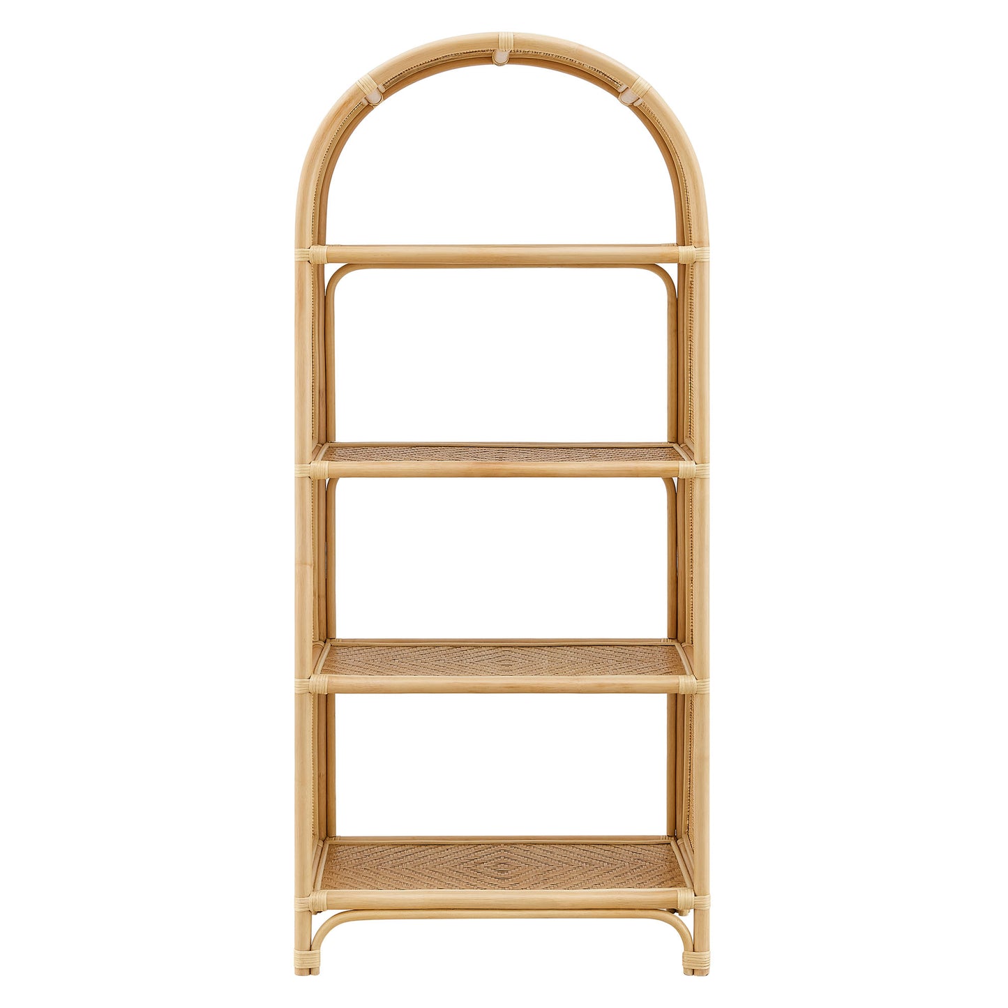 Mabli 67 Inch Tall Arched Natural Rattan Bookshelf in Natural