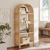 Mabli 67 Inch Tall Arched Natural Rattan Bookshelf in Natural