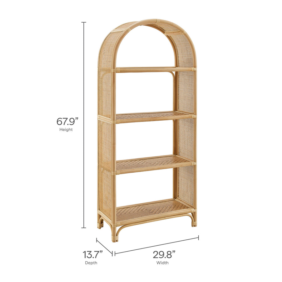 Mabli 67 Inch Tall Arched Natural Rattan Bookshelf in Natural