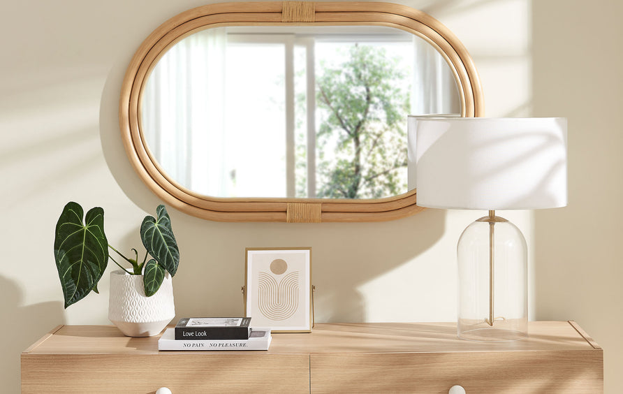Ezra Oval Rattan Wall Mirror in Natural
