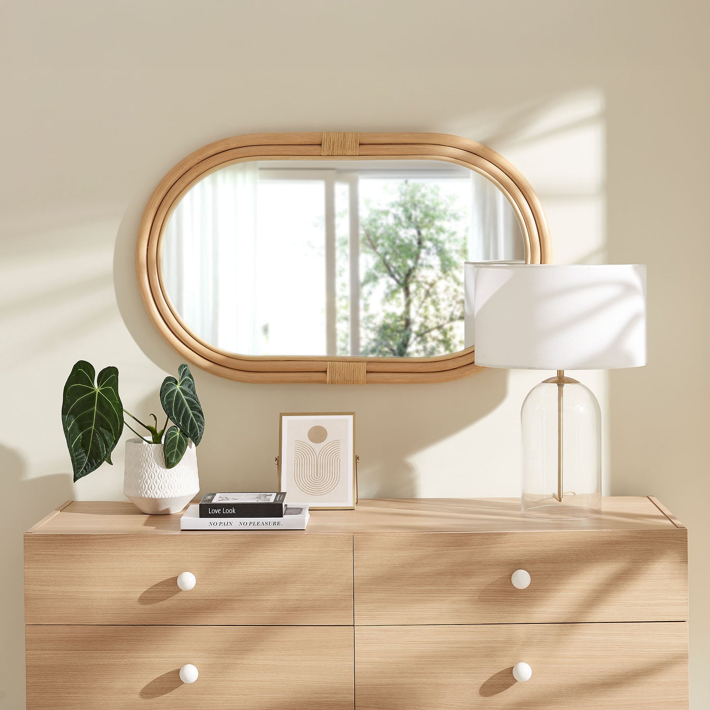 Corsica Oval Rattan Wall Mirror by Furniture for America
