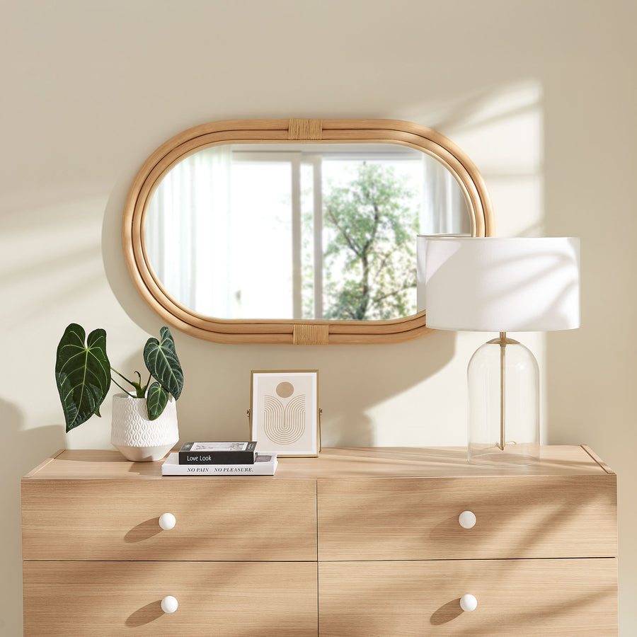 Ezra Oval Rattan Wall Mirror in Natural