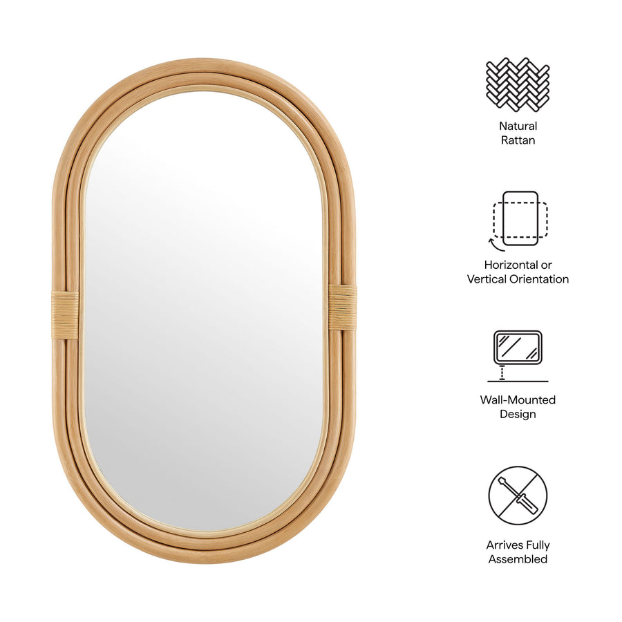 Ezra Oval Rattan Wall Mirror in Natural