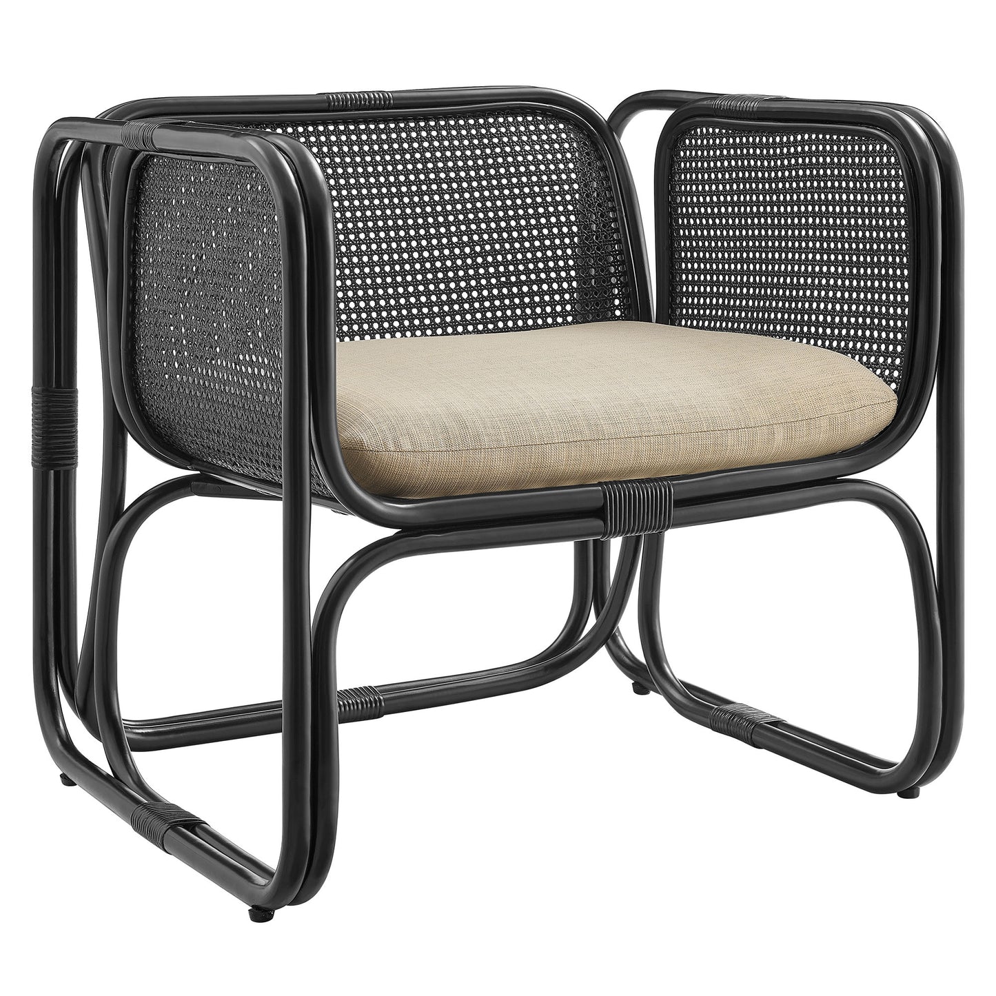 Sylvie Natural Rattan Accent Armchair in Black