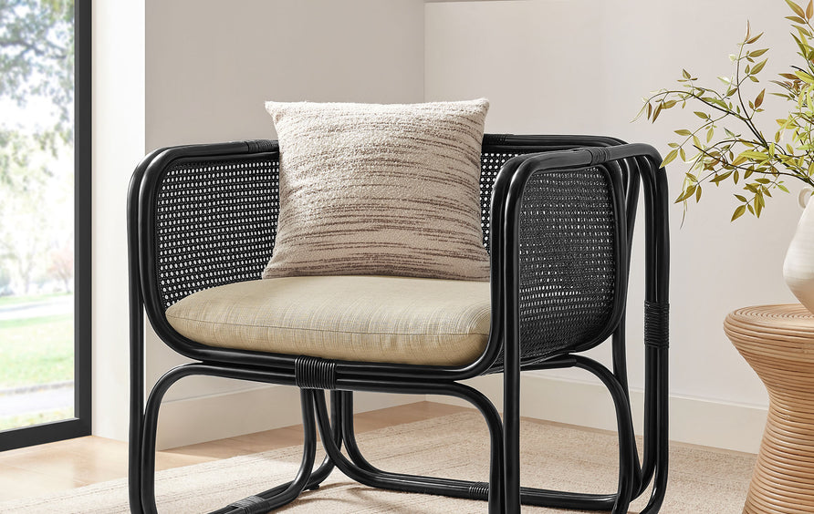 Sylvie Natural Rattan Accent Armchair in Black