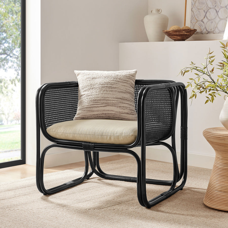 Sylvie Natural Rattan Accent Armchair in Black