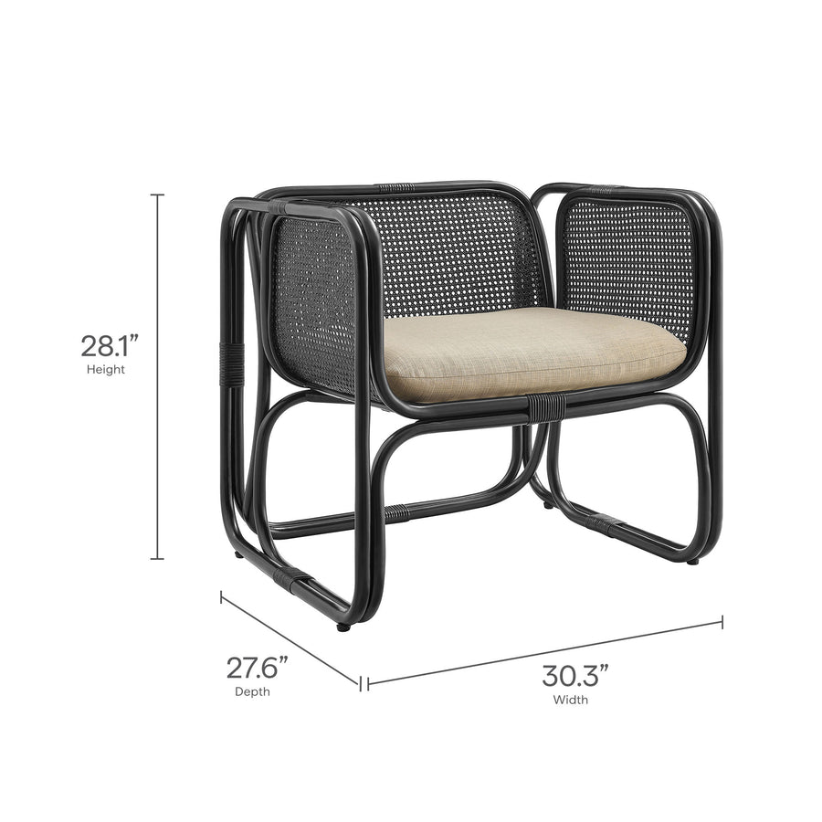 Sylvie Natural Rattan Accent Armchair in Black
