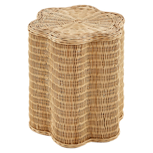 Erika Scalloped Natural Rattan Side Table by Furniture for America