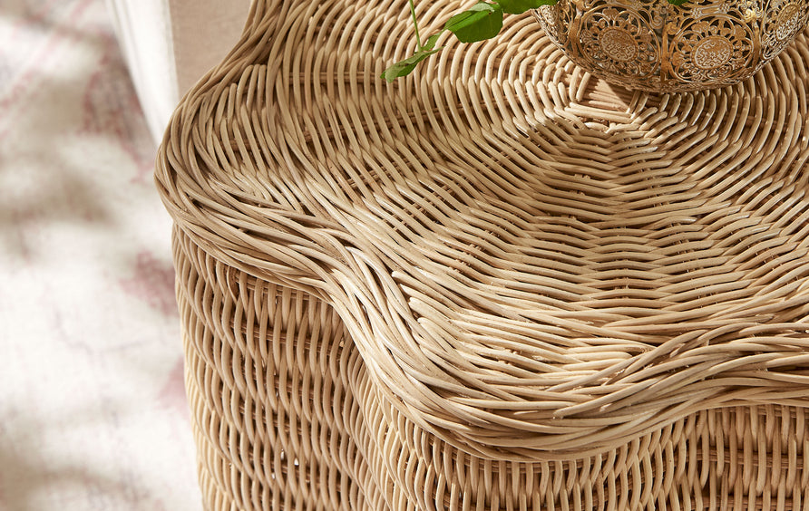 Cosima Scalloped Natural Rattan Side Table in Natural
