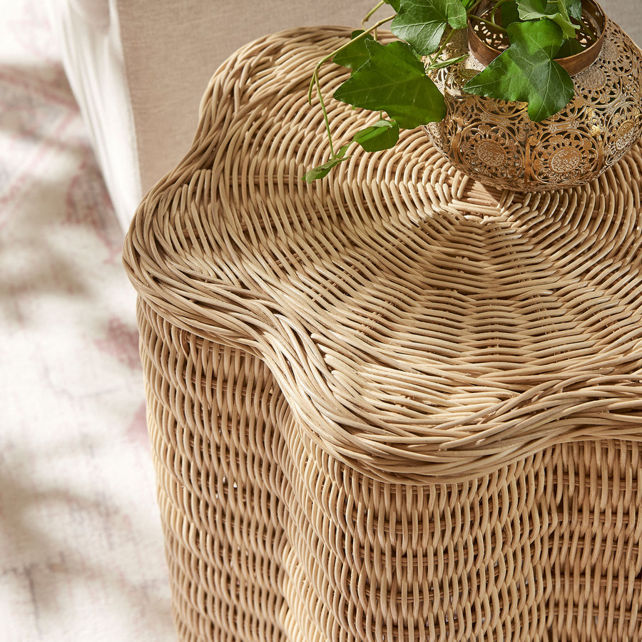 Cosima Scalloped Natural Rattan Side Table in Natural