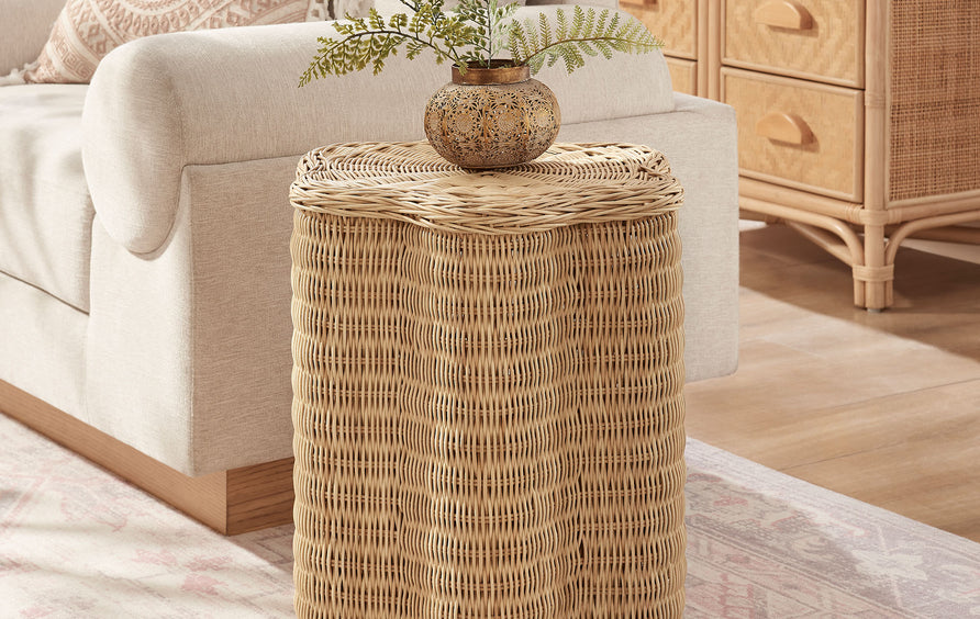 Cosima Scalloped Natural Rattan Side Table in Natural