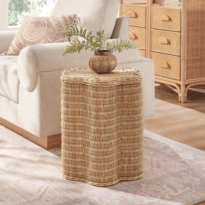 Erika Scalloped Natural Rattan Side Table by Furniture for America