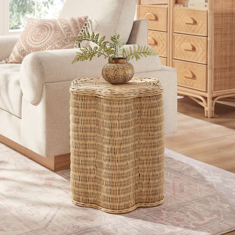 Cosima Scalloped Natural Rattan Side Table in Natural