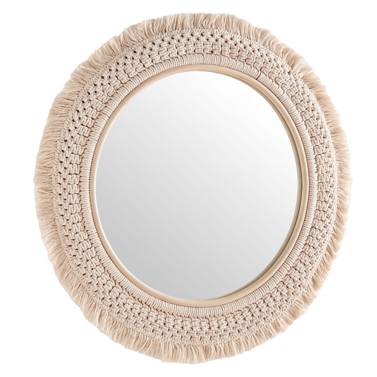Jade Round Rattan Macrame Wall Mirror by Furniture for America