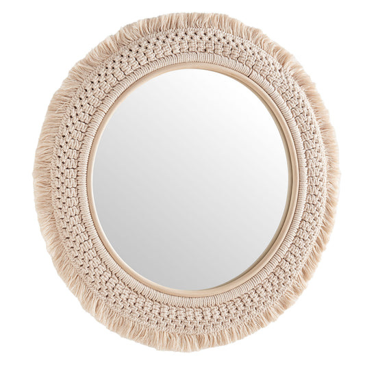 Jade Round Rattan Macrame Wall Mirror by Furniture for America