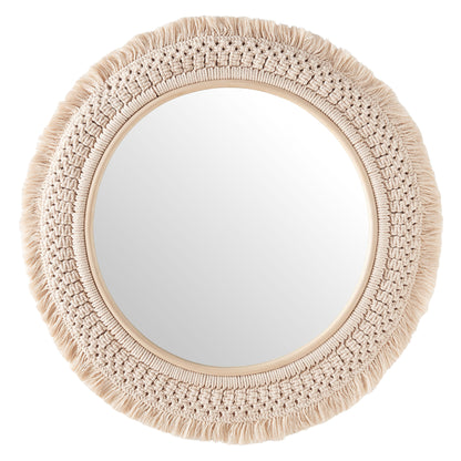 Jade Round Rattan Macrame Wall Mirror by Furniture for America