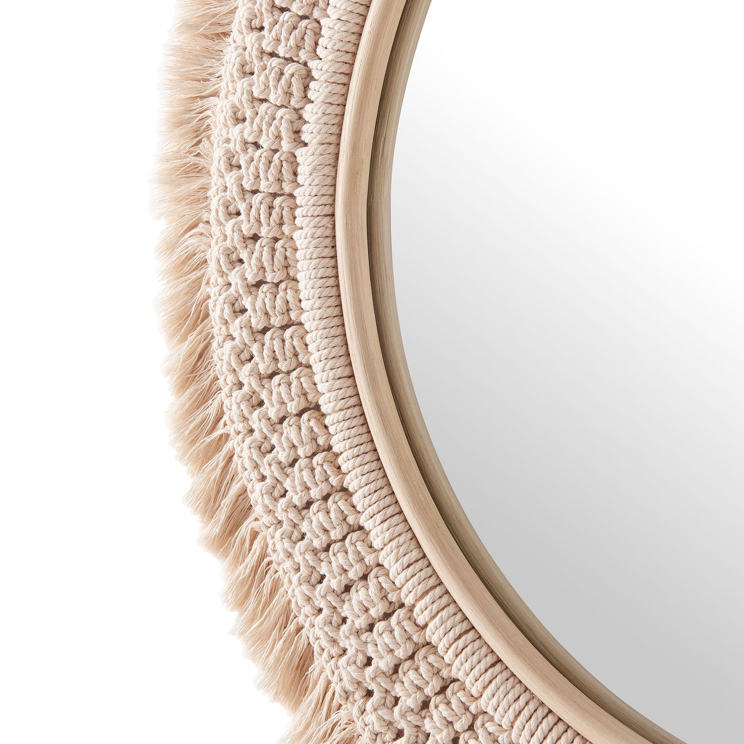 Jade Round Rattan Macrame Wall Mirror by Furniture for America